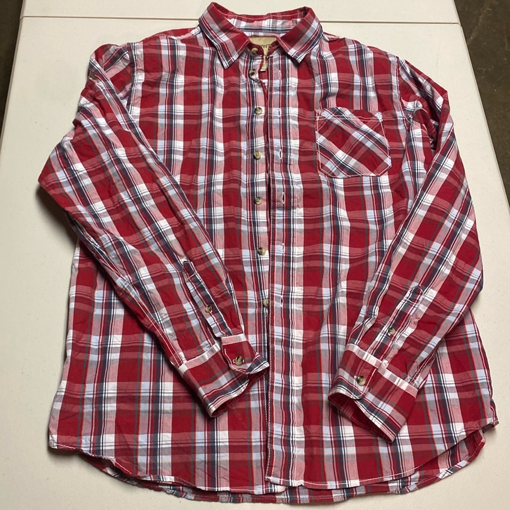 Mens Ruff Hewn Red Plaid long sleeve Button Down Dress  shirt size XL runs small